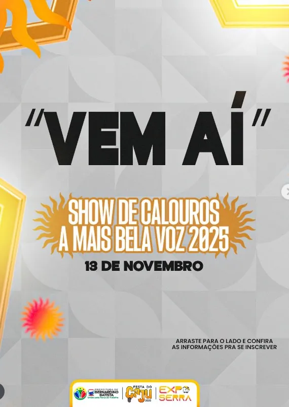 Prefeitura de Bernardino Batista anuncia Show de Calouros “A Mais Bela Voz 2025” com inscrições abertas