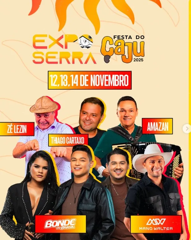 Prefeitura de Bernardino Batista divulga programação oficial da Festa do Caju & ExpoSerra 2025