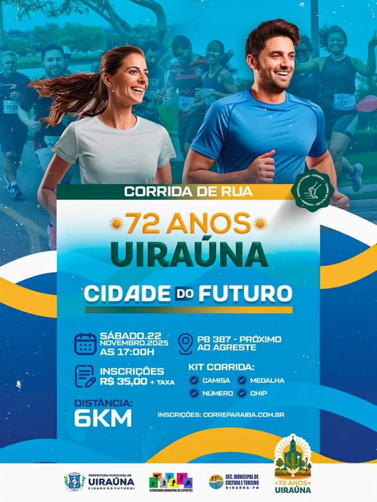 Prefeitura de Uiraúna abre inscrições para Corrida de Rua em comemoração aos 72 anos do município