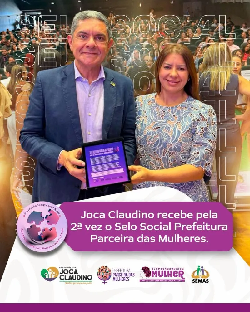 Joca Claudino recebe pela 2ª vez o Selo de Prefeitura Parceira das Mulheres
